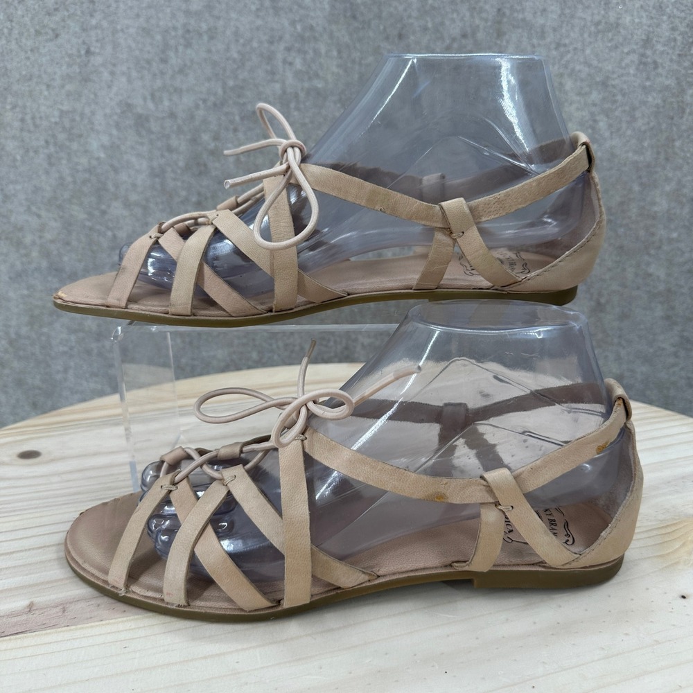 Lucky Brand Gladiator Sandals Womens 8 Tan Leather Strappy Lace Up Flat Shoes